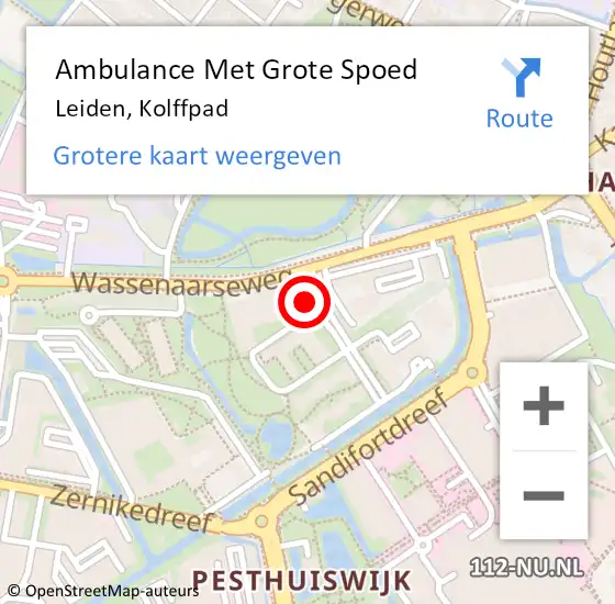 Locatie op kaart van de 112 melding: Ambulance Met Grote Spoed Naar Leiden, Kolffpad op 27 maart 2024 03:44