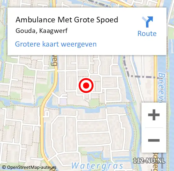 Locatie op kaart van de 112 melding: Ambulance Met Grote Spoed Naar Gouda, Kaagwerf op 27 maart 2024 04:45