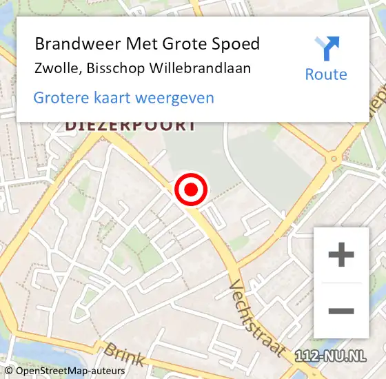 Locatie op kaart van de 112 melding: Brandweer Met Grote Spoed Naar Zwolle, Bisschop Willebrandlaan op 27 maart 2024 06:10