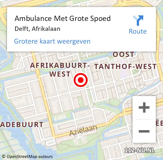 Locatie op kaart van de 112 melding: Ambulance Met Grote Spoed Naar Delft, Afrikalaan op 27 maart 2024 06:40