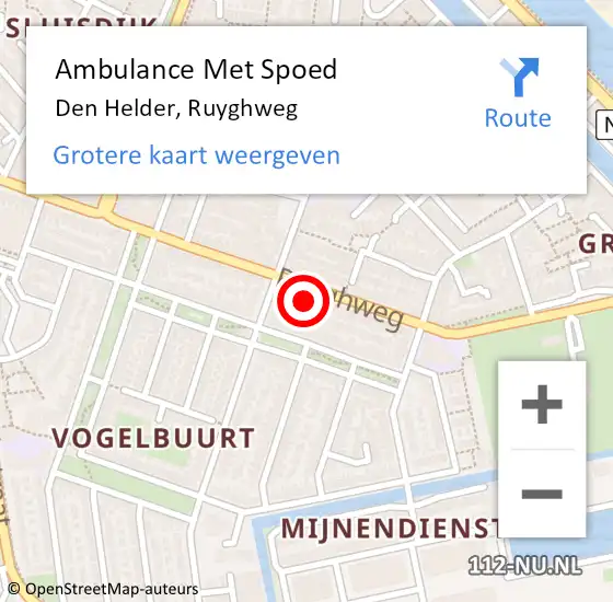Locatie op kaart van de 112 melding: Ambulance Met Spoed Naar Den Helder, Ruyghweg op 27 maart 2024 06:44
