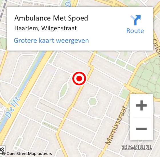 Locatie op kaart van de 112 melding: Ambulance Met Spoed Naar Haarlem, Wilgenstraat op 27 maart 2024 07:08