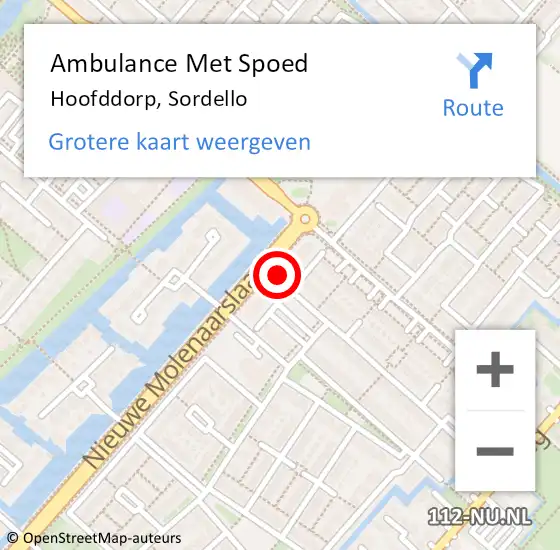 Locatie op kaart van de 112 melding: Ambulance Met Spoed Naar Hoofddorp, Sordello op 27 maart 2024 07:39