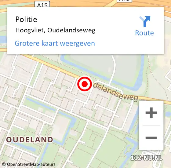 Locatie op kaart van de 112 melding: Politie Hoogvliet, Oudelandseweg op 27 maart 2024 08:01