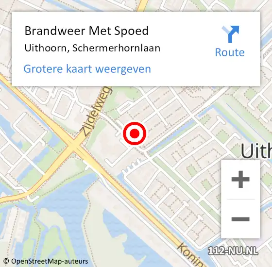 Locatie op kaart van de 112 melding: Brandweer Met Spoed Naar Uithoorn, Schermerhornlaan op 27 maart 2024 08:11