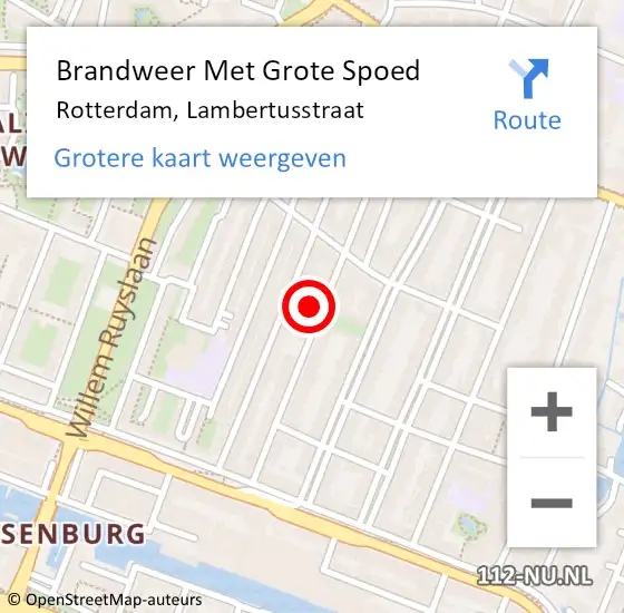 Locatie op kaart van de 112 melding: Brandweer Met Grote Spoed Naar Rotterdam, Lambertusstraat op 27 maart 2024 08:12