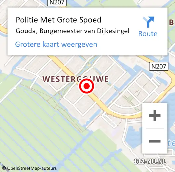 Locatie op kaart van de 112 melding: Politie Met Grote Spoed Naar Gouda, Burgemeester van Dijkesingel op 27 maart 2024 08:38