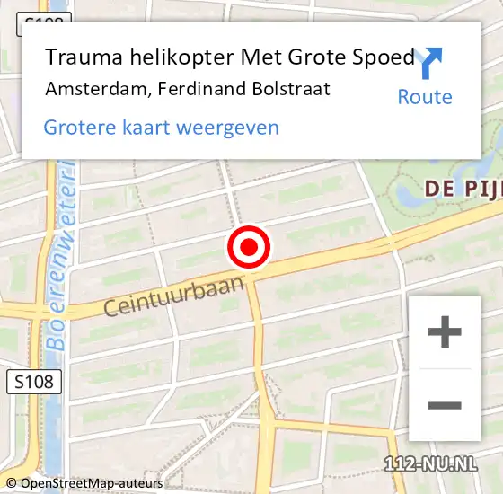 Locatie op kaart van de 112 melding: Trauma helikopter Met Grote Spoed Naar Amsterdam, Ferdinand Bolstraat op 27 maart 2024 08:46