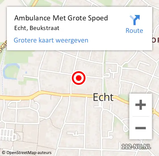 Locatie op kaart van de 112 melding: Ambulance Met Grote Spoed Naar Echt, Beukstraat op 27 maart 2024 08:52