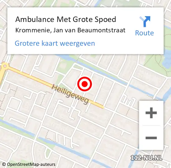 Locatie op kaart van de 112 melding: Ambulance Met Grote Spoed Naar Krommenie, Jan van Beaumontstraat op 27 maart 2024 09:11