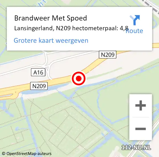 Locatie op kaart van de 112 melding: Brandweer Met Spoed Naar Lansingerland, N209 hectometerpaal: 4,8 op 27 maart 2024 10:25