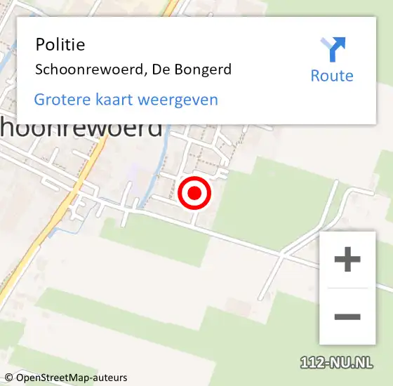 Locatie op kaart van de 112 melding: Politie Schoonrewoerd, De Bongerd op 27 maart 2024 10:53
