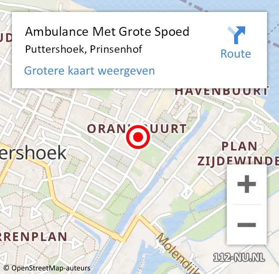 Locatie op kaart van de 112 melding: Ambulance Met Grote Spoed Naar Puttershoek, Prinsenhof op 27 maart 2024 11:01