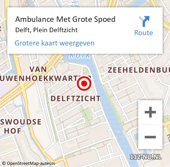 Locatie op kaart van de 112 melding: Ambulance Met Grote Spoed Naar Delft, Plein Delftzicht op 27 maart 2024 11:01