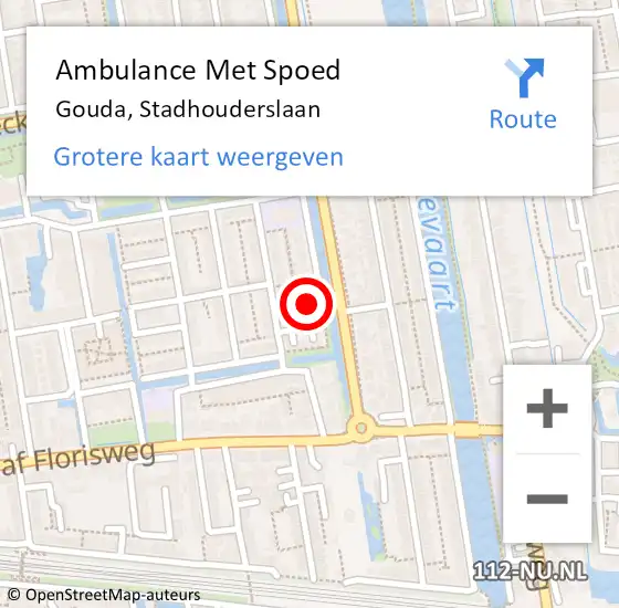 Locatie op kaart van de 112 melding: Ambulance Met Spoed Naar Gouda, Stadhouderslaan op 27 maart 2024 11:02