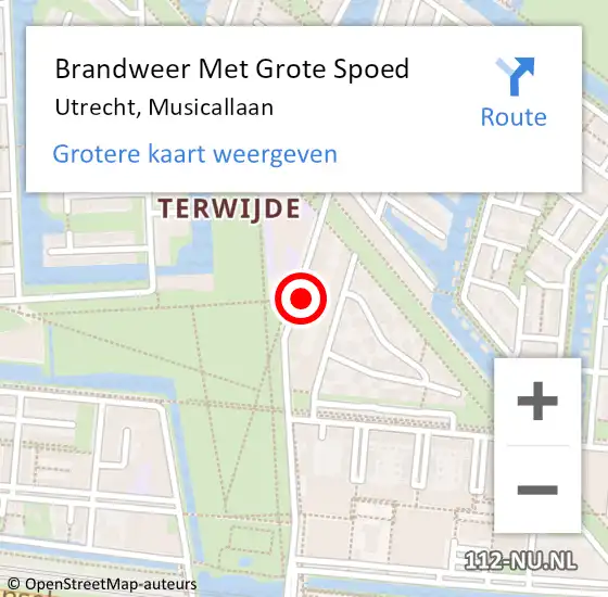 Locatie op kaart van de 112 melding: Brandweer Met Grote Spoed Naar Utrecht, Musicallaan op 27 maart 2024 11:07