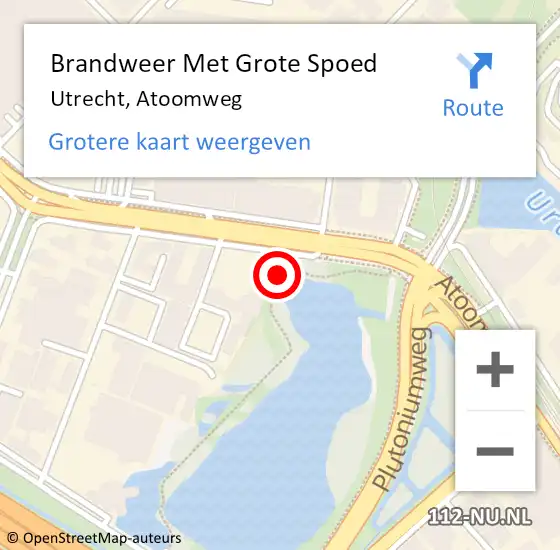 Locatie op kaart van de 112 melding: Brandweer Met Grote Spoed Naar Utrecht, Atoomweg op 27 maart 2024 11:15