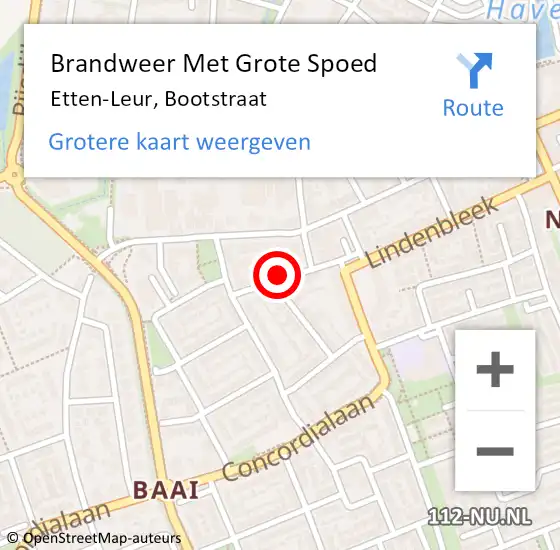 Locatie op kaart van de 112 melding: Brandweer Met Grote Spoed Naar Etten-Leur, Bootstraat op 27 maart 2024 11:20