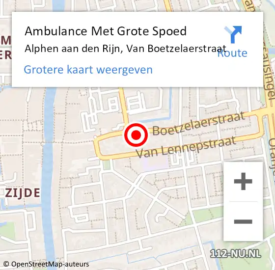 Locatie op kaart van de 112 melding: Ambulance Met Grote Spoed Naar Alphen aan den Rijn, Van Boetzelaerstraat op 27 maart 2024 11:35