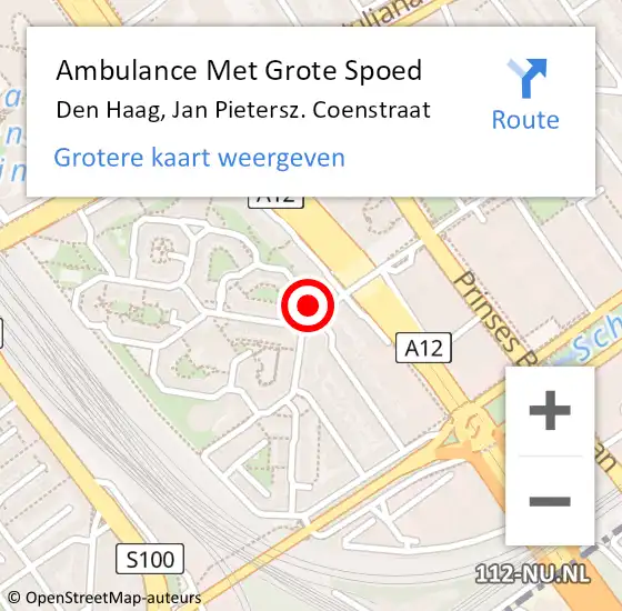 Locatie op kaart van de 112 melding: Ambulance Met Grote Spoed Naar Den Haag, Jan Pietersz. Coenstraat op 27 maart 2024 12:20