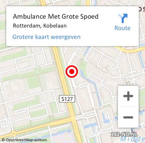 Locatie op kaart van de 112 melding: Ambulance Met Grote Spoed Naar Rotterdam, Kobelaan op 27 maart 2024 12:23