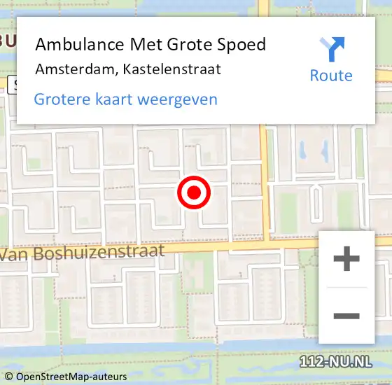 Locatie op kaart van de 112 melding: Ambulance Met Grote Spoed Naar Amsterdam, Kastelenstraat op 27 maart 2024 12:47
