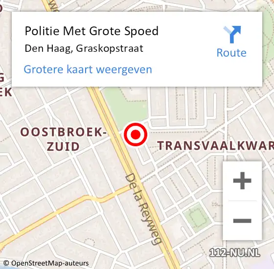 Locatie op kaart van de 112 melding: Politie Met Grote Spoed Naar Den Haag, Graskopstraat op 27 maart 2024 13:06