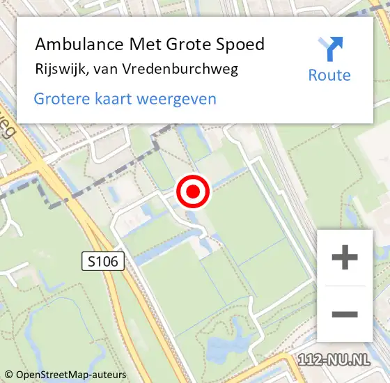 Locatie op kaart van de 112 melding: Ambulance Met Grote Spoed Naar Rijswijk, van Vredenburchweg op 27 maart 2024 13:12