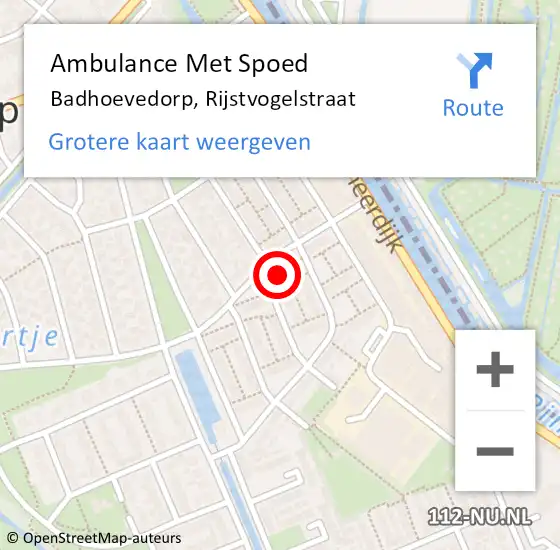 Locatie op kaart van de 112 melding: Ambulance Met Spoed Naar Badhoevedorp, Rijstvogelstraat op 27 maart 2024 13:17