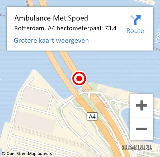 Locatie op kaart van de 112 melding: Ambulance Met Spoed Naar Rotterdam, A4 hectometerpaal: 73,4 op 27 maart 2024 13:53