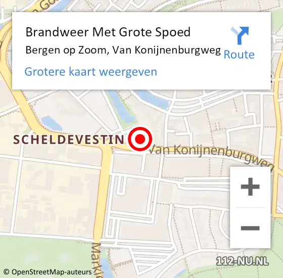 Locatie op kaart van de 112 melding: Brandweer Met Grote Spoed Naar Bergen op Zoom, Van Konijnenburgweg op 27 maart 2024 14:07