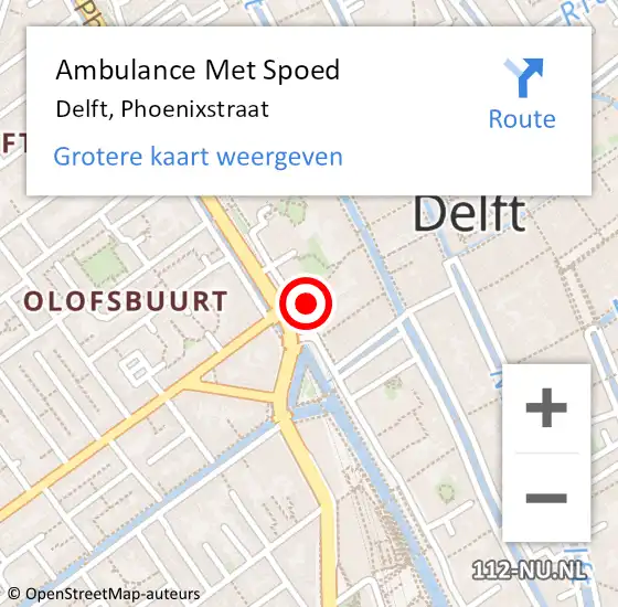 Locatie op kaart van de 112 melding: Ambulance Met Spoed Naar Delft, Phoenixstraat op 27 maart 2024 14:26