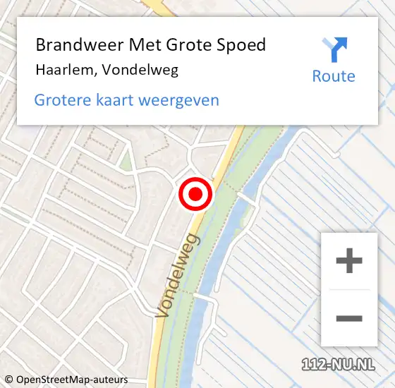 Locatie op kaart van de 112 melding: Brandweer Met Grote Spoed Naar Haarlem, Vondelweg op 27 maart 2024 14:36