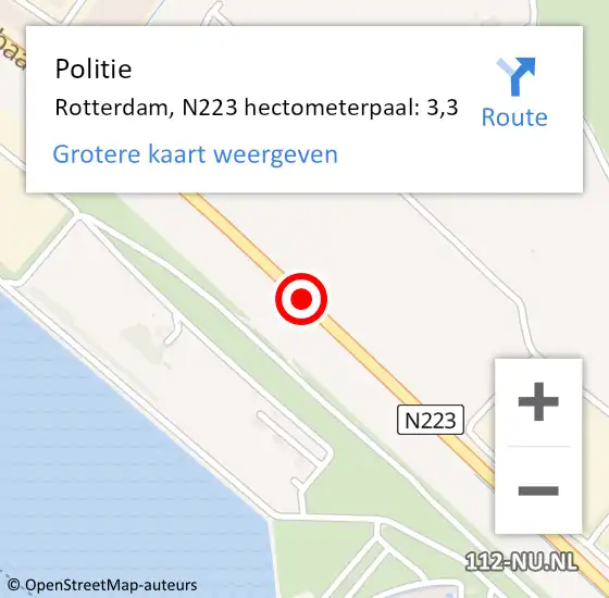 Locatie op kaart van de 112 melding: Politie Rotterdam, N223 hectometerpaal: 3,3 op 27 maart 2024 14:41