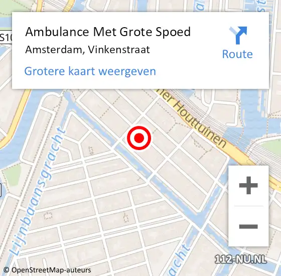 Locatie op kaart van de 112 melding: Ambulance Met Grote Spoed Naar Amsterdam, Vinkenstraat op 27 maart 2024 14:46