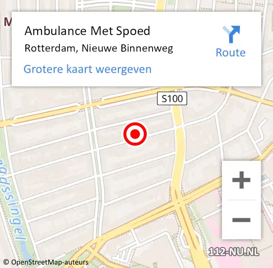 Locatie op kaart van de 112 melding: Ambulance Met Spoed Naar Rotterdam, Nieuwe Binnenweg op 27 maart 2024 15:35