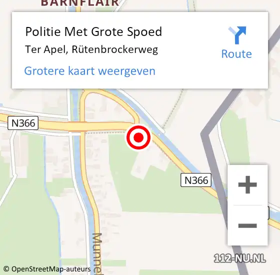 Locatie op kaart van de 112 melding: Politie Met Grote Spoed Naar Ter Apel, Rütenbrockerweg op 27 maart 2024 15:35