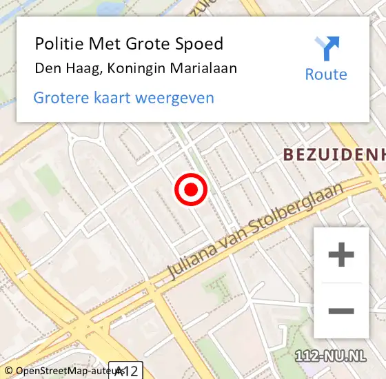 Locatie op kaart van de 112 melding: Politie Met Grote Spoed Naar Den Haag, Koningin Marialaan op 27 maart 2024 15:37