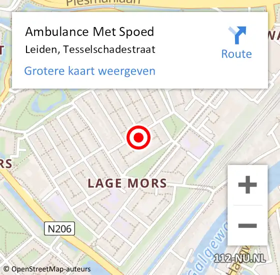 Locatie op kaart van de 112 melding: Ambulance Met Spoed Naar Leiden, Tesselschadestraat op 27 maart 2024 15:39