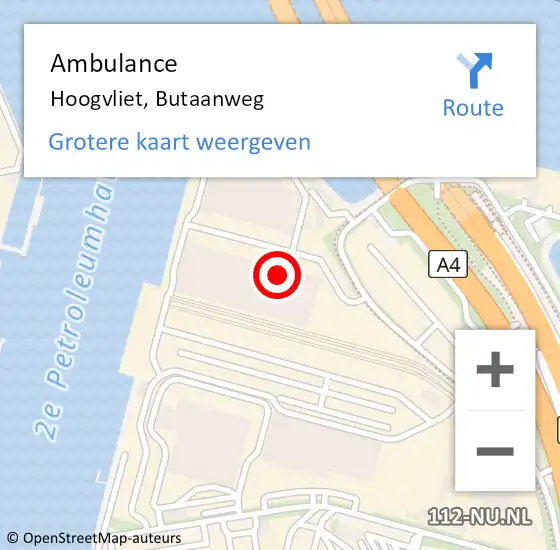 Locatie op kaart van de 112 melding: Ambulance Hoogvliet, Butaanweg op 27 maart 2024 15:59