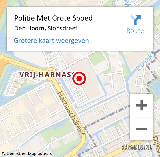 Locatie op kaart van de 112 melding: Politie Met Grote Spoed Naar Den Hoorn, Sionsdreef op 27 maart 2024 16:20