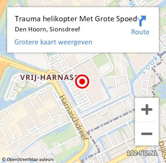 Locatie op kaart van de 112 melding: Trauma helikopter Met Grote Spoed Naar Den Hoorn, Sionsdreef op 27 maart 2024 16:24
