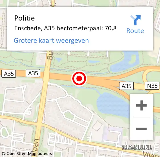 Locatie op kaart van de 112 melding: Politie Enschede, A35 hectometerpaal: 70,8 op 27 maart 2024 16:26