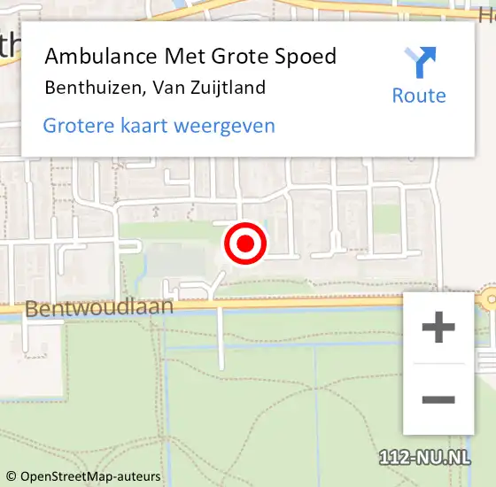 Locatie op kaart van de 112 melding: Ambulance Met Grote Spoed Naar Benthuizen, Van Zuijtland op 27 maart 2024 16:47