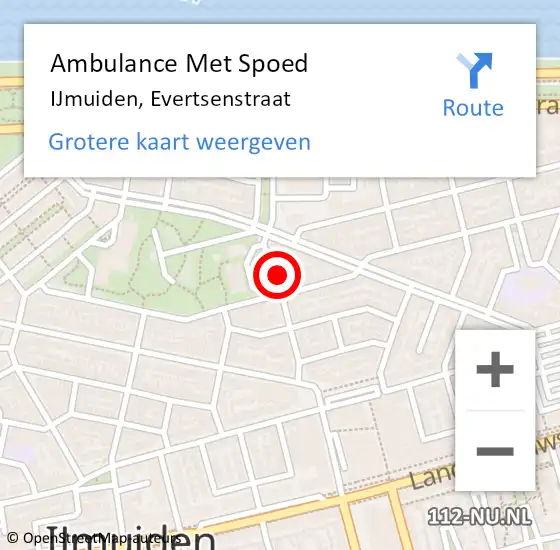 Locatie op kaart van de 112 melding: Ambulance Met Spoed Naar IJmuiden, Evertsenstraat op 27 maart 2024 16:52