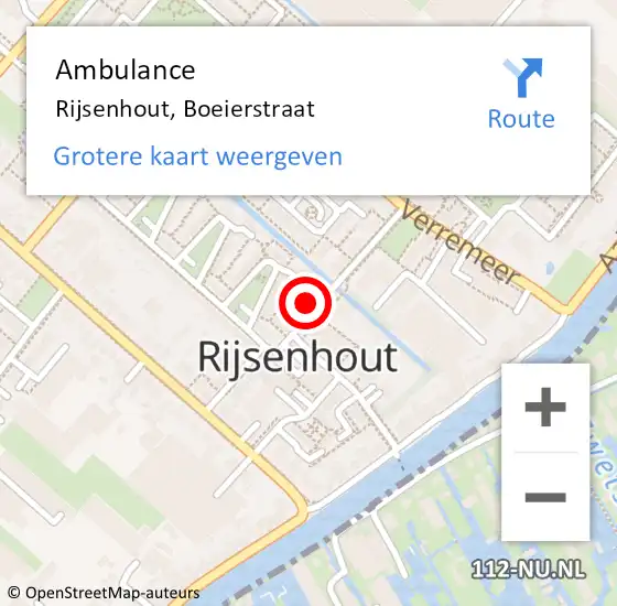 Locatie op kaart van de 112 melding: Ambulance Rijsenhout, Boeierstraat op 27 maart 2024 16:52