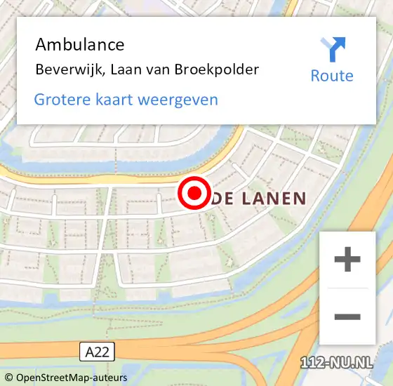 Locatie op kaart van de 112 melding: Ambulance Beverwijk, Laan van Broekpolder op 27 maart 2024 16:53