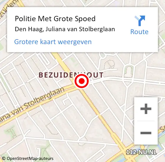 Locatie op kaart van de 112 melding: Politie Met Grote Spoed Naar Den Haag, Juliana van Stolberglaan op 27 maart 2024 17:45