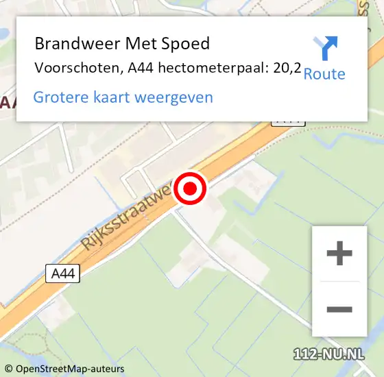 Locatie op kaart van de 112 melding: Brandweer Met Spoed Naar Voorschoten, A44 hectometerpaal: 20,2 op 27 maart 2024 18:01