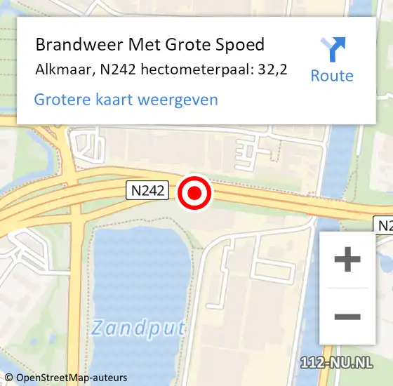 Locatie op kaart van de 112 melding: Brandweer Met Grote Spoed Naar Alkmaar, N242 hectometerpaal: 32,2 op 27 maart 2024 18:39